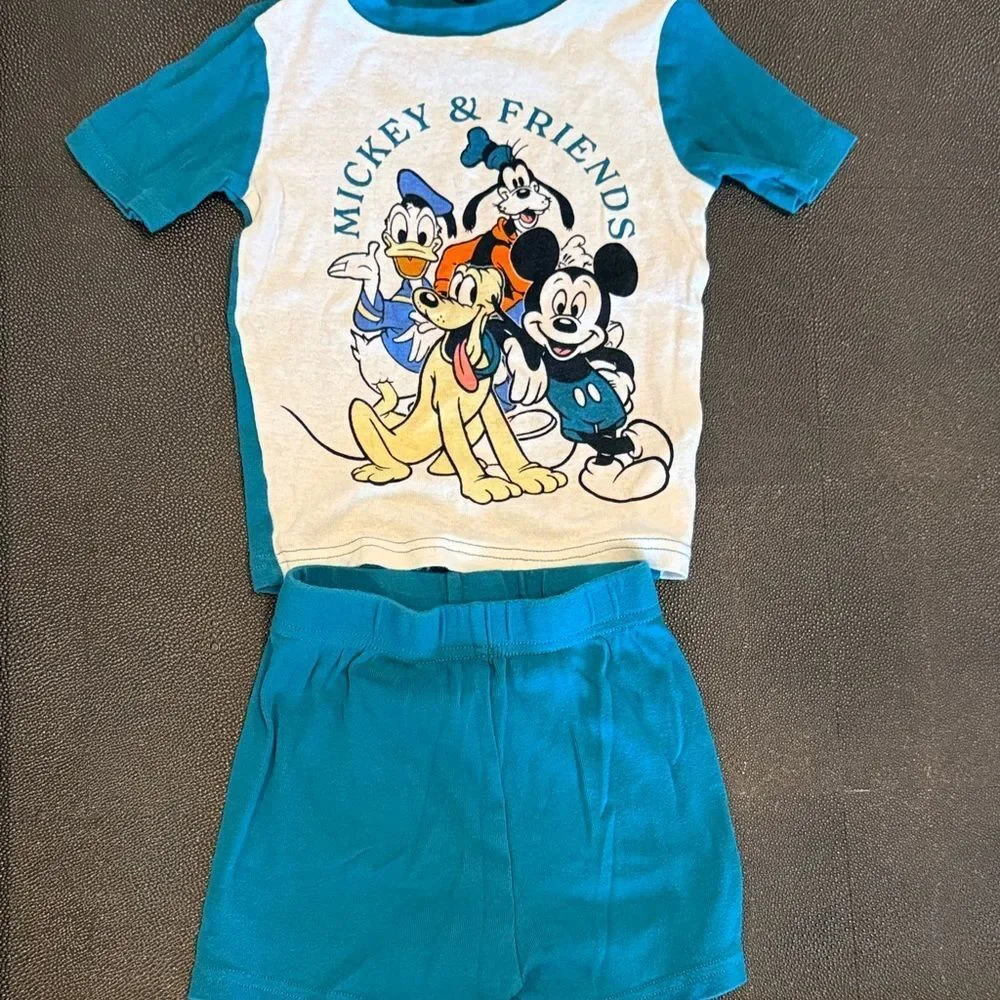 Disney Mickey & Friends Pajama Set - Teal and White bundle of two size 6